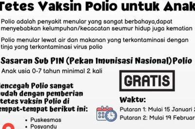 Cegah “Outbreak”, Dinkes Jateng Gelar Sub PIN Polio Serentak Mulai 15 Januari 2024