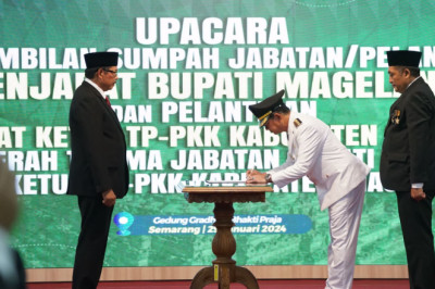 Lantik Pj Bupati Magelang, Nana : Sukseskan Pemilu dan Optimalkan Pariwisata Borobudur